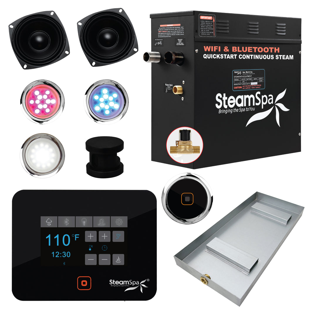 Black Series Wifi and Bluetooth 4.5kW QuickStart Steam Bath Generator Package in Matte Black- SteamSpa