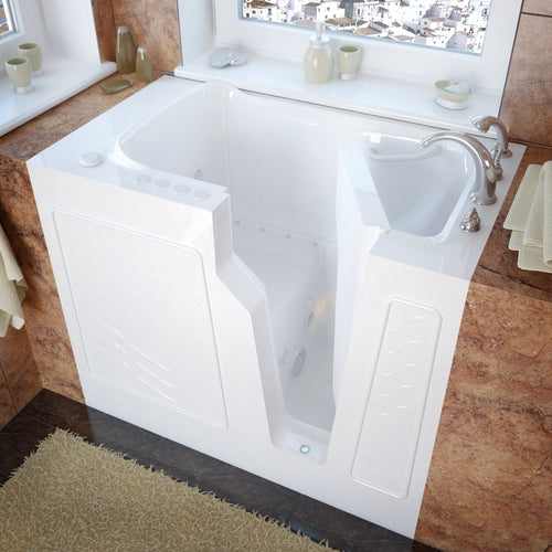 MediTub Walk-In 26 x 46 Right Drain White Whirlpool & Air Jetted Walk-In Bathtub- Meditub