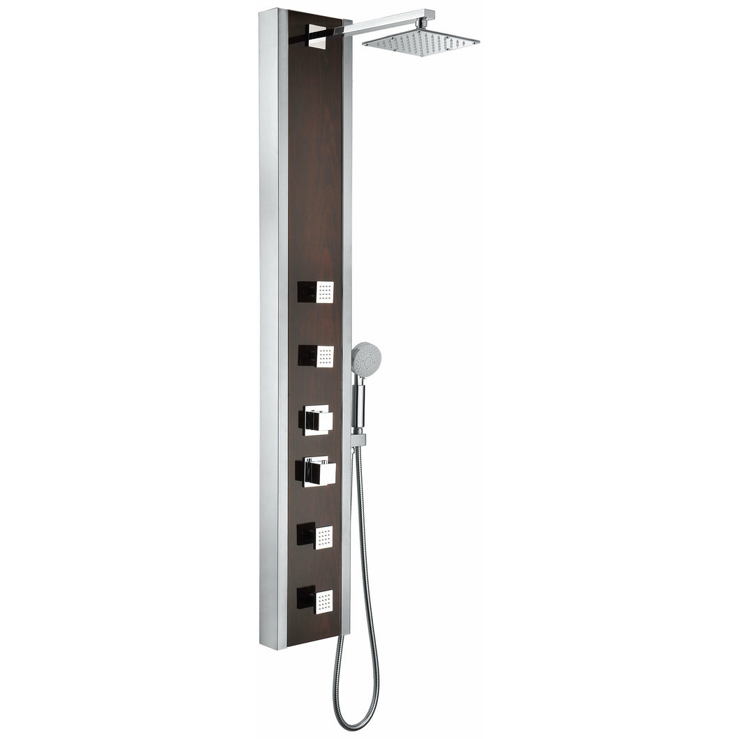 Monsoon 57 in. 4-Jetted Full Body Shower Panel with Heavy Rain Shower and Spray Wand in Mahogany Style Deco-Glass- Anzzi