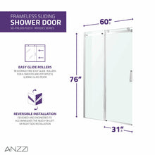 Load image into Gallery viewer, Rhodes Series 60 in. x 76 in. Frameless Sliding Shower Door with Handle in Chrome- Anzzi