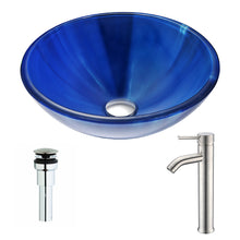 Load image into Gallery viewer, Meno Series Deco-Glass Vessel Sink in Lustrous Blue with Fann Faucet in Brushed Nickel- Anzzi