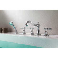 Load image into Gallery viewer, Patriarch 2-Handle Deck-Mount Roman Tub Faucet with Handheld Sprayer in Polished Chrome- Anzzi