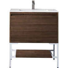 Load image into Gallery viewer, James Martin Milan 31.5&quot; Mid Century Walnut - Glossy White Single Vanity with Base- James Martin