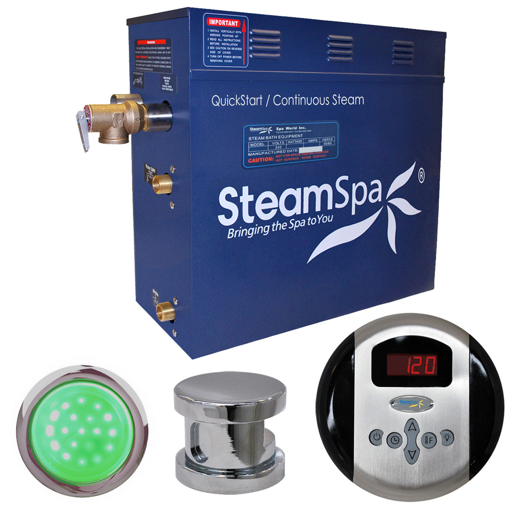 SteamSpa Indulgence 9 KW QuickStart Acu-Steam Bath Generator Package in Polished Chrome- SteamSpa