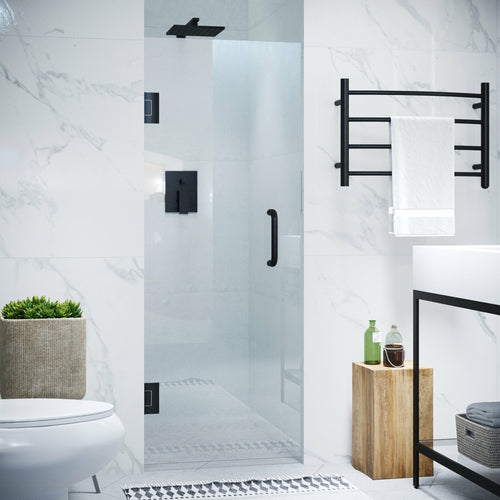 Fellow Series 30 in. x 72 in. Frameless Hinged Shower Door in Matte Black with Handle- Anzzi