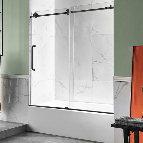 Raymore Series 60 in. x 62 in. Frameless Sliding Tub Door in Matte Black- Anzzi