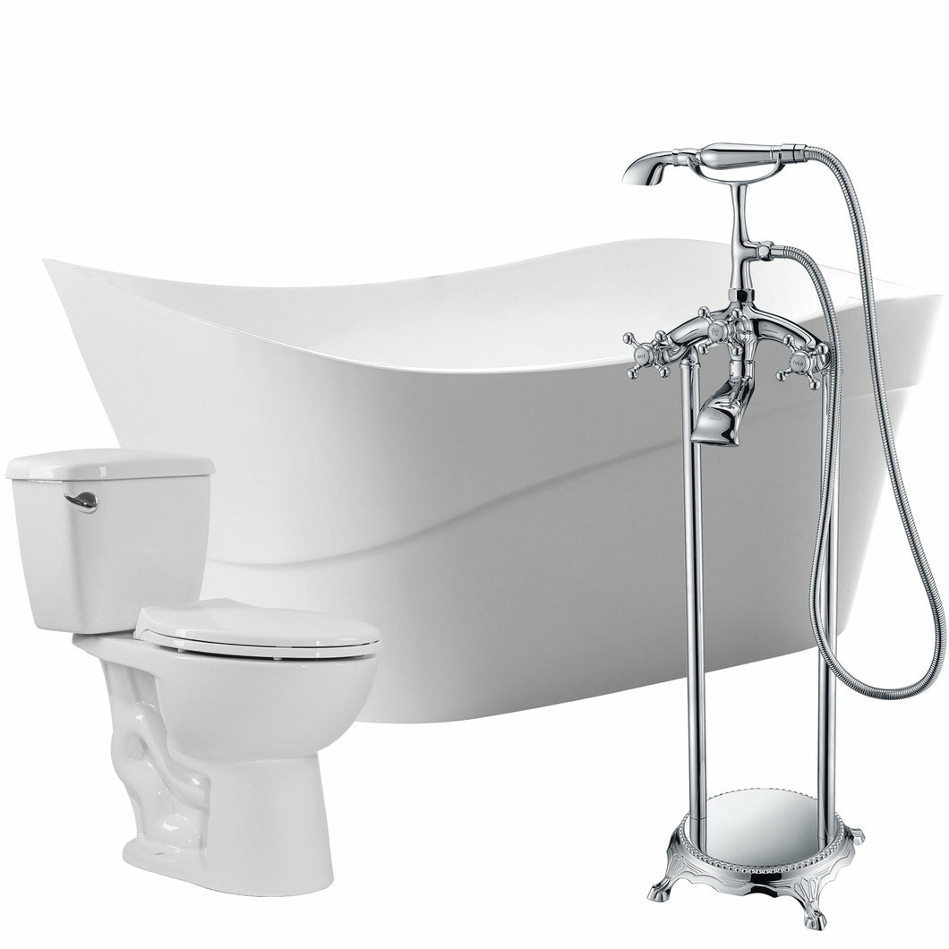 Kahl 67 in. Acrylic Flatbottom Non-Whirlpool Bathtub with Tugela Faucet and Cavalier 1.28 GPF Toilet- Anzzi