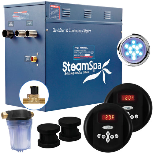 SteamSpa Royal 12 KW QuickStart Acu-Steam Bath Generator Package with Built-in Auto Drain in Matte Black- SteamSpa