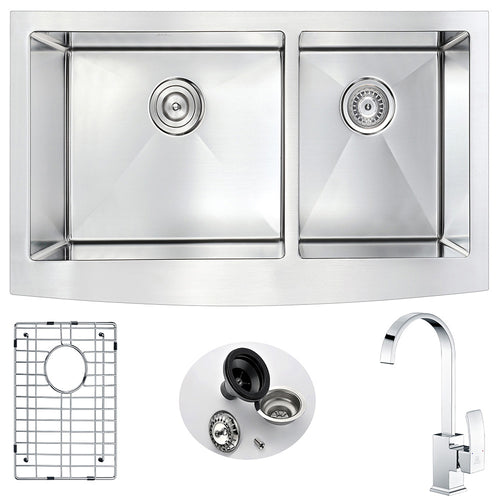 Elysian Farmhouse 36 in. Kitchen Sink with Opus Faucet in Polished Chrome- Anzzi