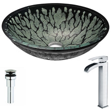 Load image into Gallery viewer, Bravo Series Deco-Glass Vessel Sink in Lustrous Black with Key Faucet in Polished Chrome- Anzzi