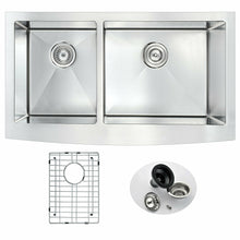 Load image into Gallery viewer, ELYSIAN Series 36 in. Farm House 40/60 Dual Basin Handmade Stainless Steel Kitchen Sink- Anzzi