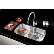 Load image into Gallery viewer, Moore Undermount Stainless Steel 32 in. 0-Hole 50/50 Double Bowl Kitchen Sink in Brushed Satin- Anzzi