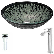 Load image into Gallery viewer, Bravo Series Deco-Glass Vessel Sink in Lustrous Black with Harmony Faucet in Brushed Nickel- Anzzi