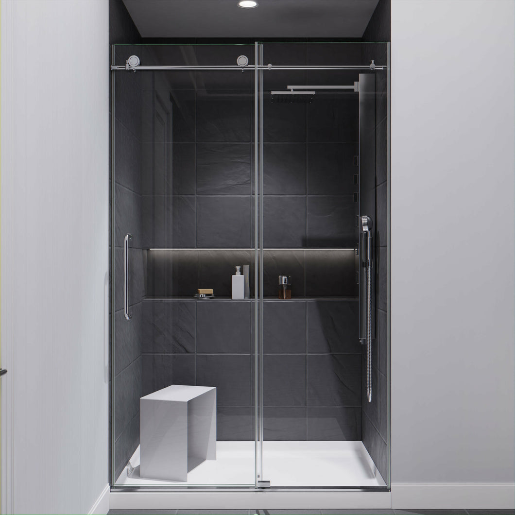 Padrona Series 48 in. by 76 in. Frameless Sliding Shower Door in Chrome with Handle- Anzzi