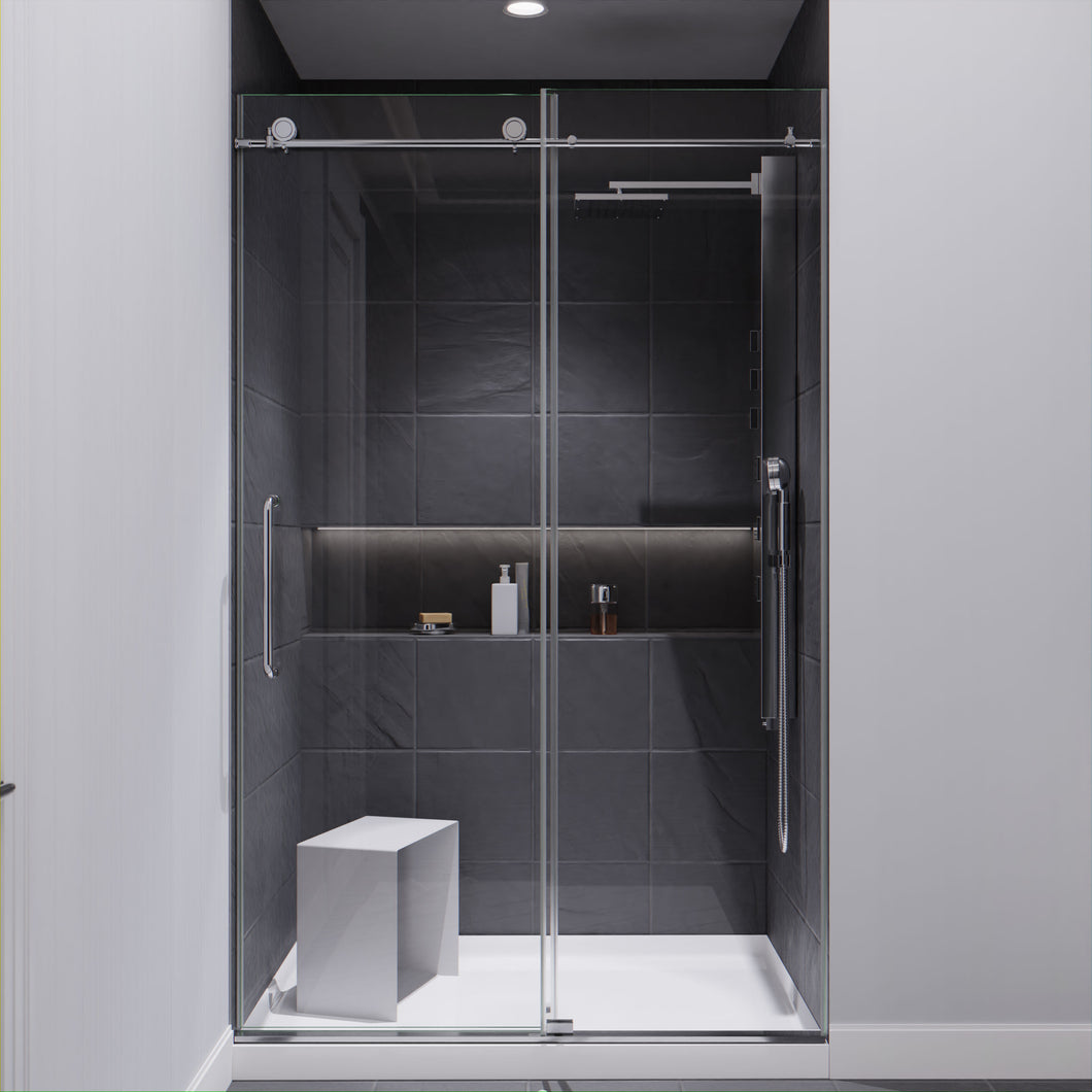 Madam Series 48 in. by 76 in. Frameless Sliding Shower Door in Chrome with Handle- Anzzi