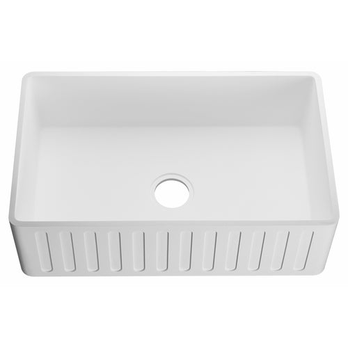 Roine Farmhouse Reversible Apron Front Solid Surface 30 in. Single Basin Kitchen Sink in White- Anzzi