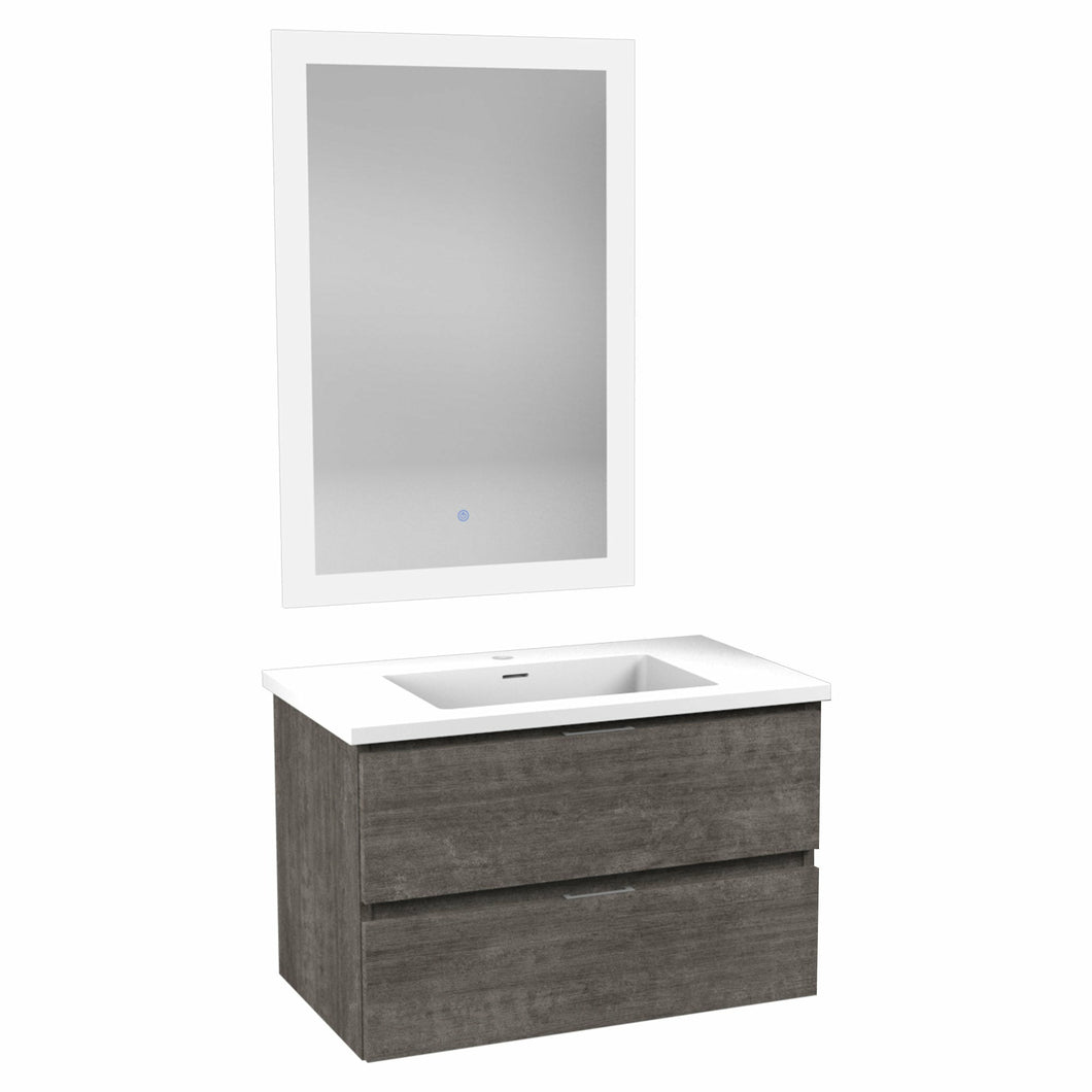 30 in W x 20 in H x 18 in D Bath Vanity in Rich Grey with Cultured Marble Vanity Top in White with White Basin & Mirror- Anzzi