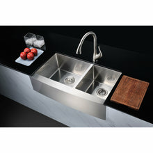 Load image into Gallery viewer, Elysian Farmhouse Stainless Steel 36 in. 0-Hole 60/40 Double Bowl Kitchen Sink in Brushed Satin- Anzzi