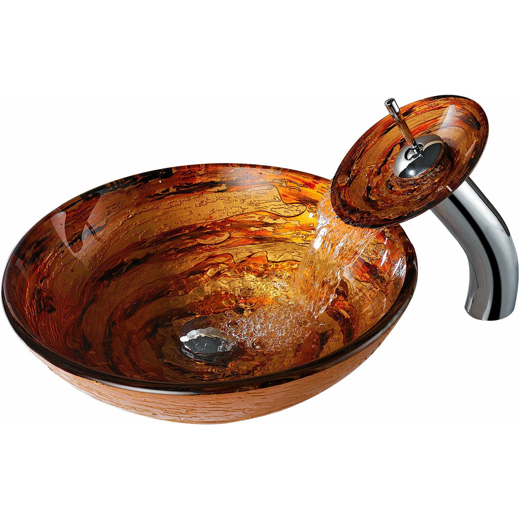 Komaru Series Vessel Sink in Brown with Pop-Up Drain and Matching Faucet in Lustrous Brown- Anzzi