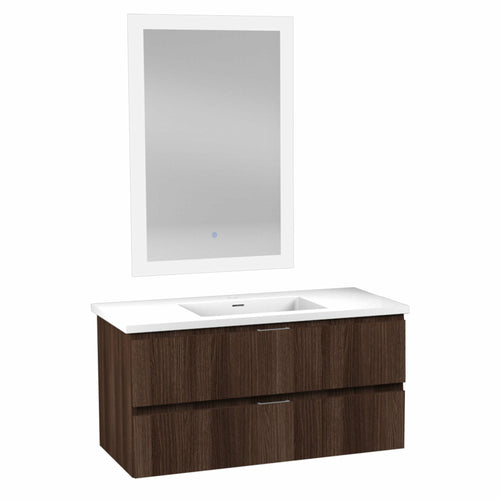 39 in W x 20 in H x 18 in D Bath Vanity in Dark Brown with Cultured Marble Vanity Top in White with White Basin & Mirror- Anzzi