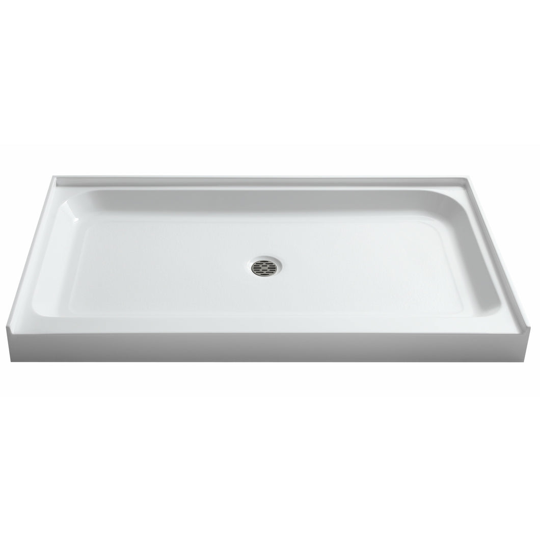 Tier 36 x 60  in. Center Drain Single Threshold Shower Base in White- Anzzi
