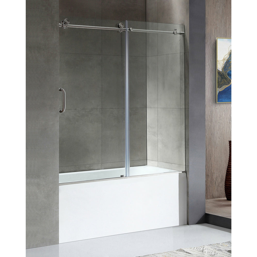 Anzzi 5 ft. Acrylic Right Drain Rectangle Tub in White With 60 in. x 62 in. Frameless Sliding Tub Door in Brushed Nickel- Anzzi