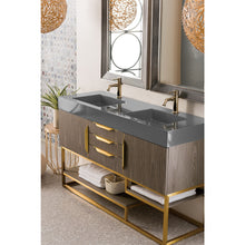 Load image into Gallery viewer, James Martin Columbia 59&quot; Ash Gray - Radiant Gold Double Vanity