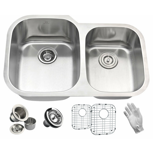 Moore Undermount Stainless Steel 32 in. 0-Hole 60/40 Double Bowl Kitchen Sink in Brushed Satin- Anzzi