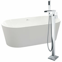 Load image into Gallery viewer, Chand 67 in. Acrylic Flatbottom Non-Whirlpool Bathtub in White with Union Faucet in Polished Chrome- Anzzi