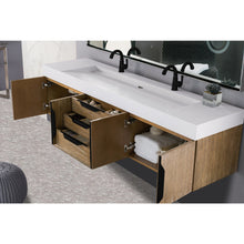 Load image into Gallery viewer, James Martin Mercer Island 72&quot; Latte Oak - Matte Black Double Vanity
