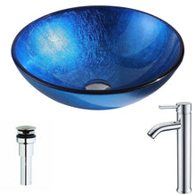 Load image into Gallery viewer, Clavier Series Deco-Glass Vessel Sink in Lustrous Blue with Fann Faucet in Chrome- Anzzi