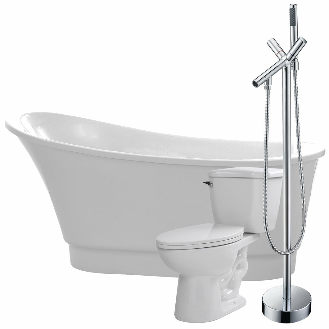 Prima 67 in. Acrylic Flatbottom Non-Whirlpool Bathtub with Havasu Faucet and Kame 1.28 GPF Toilet- Anzzi