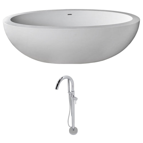 Lusso 6.3 ft. Solid Surface Classic Soaking Bathtub in Matte White and Kros Faucet in Chrome- Anzzi