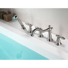 Load image into Gallery viewer, Patriarch 2-Handle Deck-Mount Roman Tub Faucet with Handheld Sprayer in Brushed Nickel- Anzzi