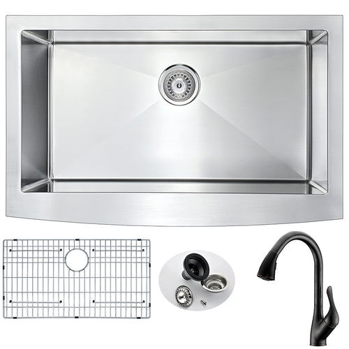 Elysian Farmhouse 32 in. Kitchen Sink with Accent Faucet in Oil Rubbed Bronze- Anzzi