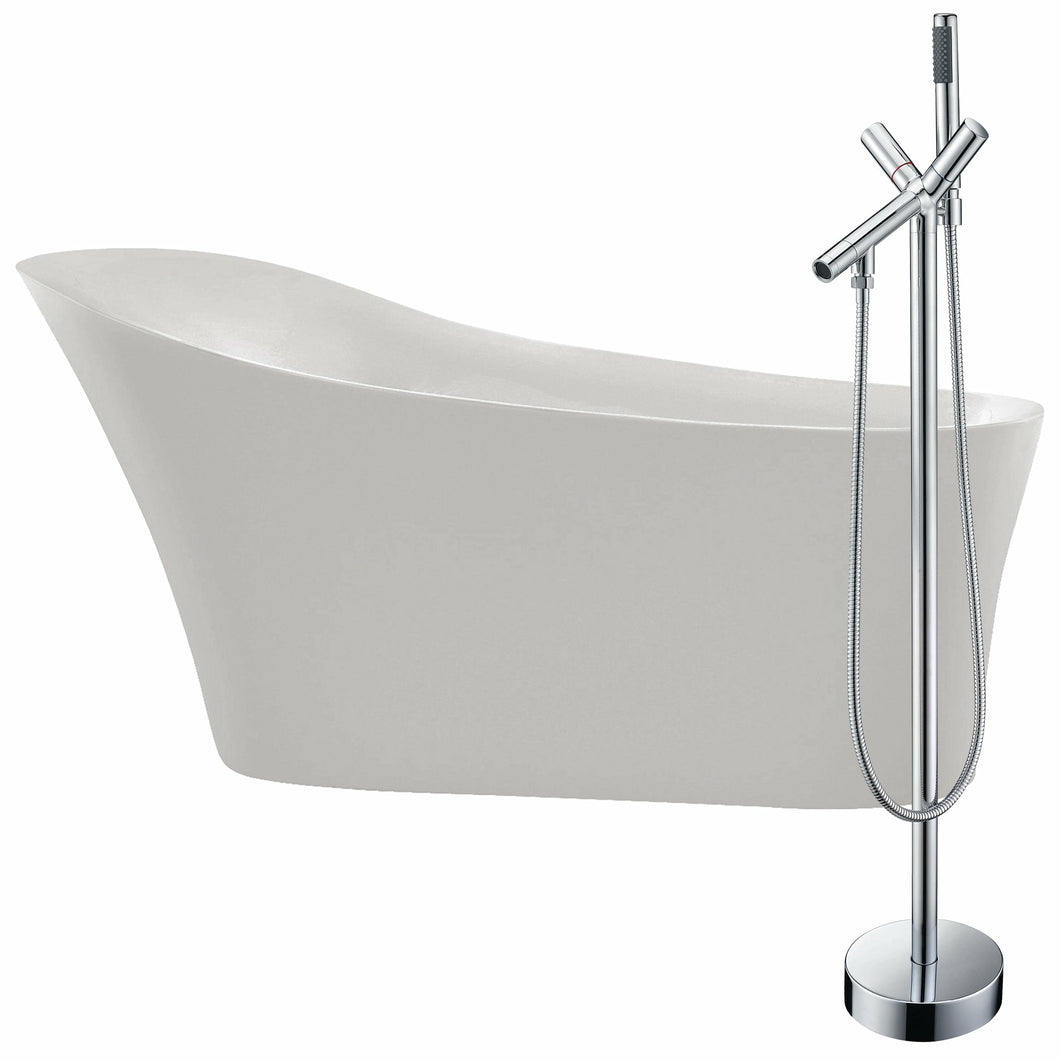 Maple 67 in. Acrylic Flatbottom Non-Whirlpool Bathtub in White with Havasu Faucet in Polished Chrome- Anzzi