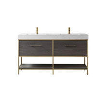 Load image into Gallery viewer, Vinnova Palma 60G&quot; Double Sink Bath Vanity in Suleiman Oak with White Composite Grain Stone Countertop- Vinnova