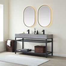 Load image into Gallery viewer, Vinnova Bilbao 60&quot; Double Vanity with Matte black stainless steel bracket match with Grey Sintered Stone Top and Mirror- Vinnova