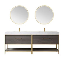 Load image into Gallery viewer, Vinnova Palma 84G&quot; Double Sink Bath Vanity in Suleiman Oak with White Composite Grain Stone Countertop and Mirror- Vinnova