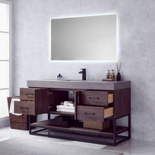 Load image into Gallery viewer, Vinnova Alistair 60B&quot; Single Sink Bath Vanity in North Carolina Oak with Grey Sintered Stone Top and Mirror- Vinnova