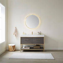 Load image into Gallery viewer, Vinnova Palma 48G&quot; Single Sink Bath Vanity in Suleiman Oak with White Composite Grain Stone Countertop and Mirror- Vinnova