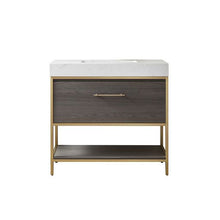 Load image into Gallery viewer, Vinnova Palma 36G&quot; Single Sink Bath Vanity in Suleiman Oak with White Composite Grain Stone Countertop- Vinnova