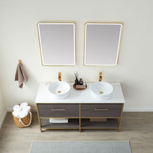 Load image into Gallery viewer, Vinnova Murcia 60G&quot; Double Sink Bath Vanity in Suleiman Oak with White Composite Grain Stone Countertop and Mirror- Vinnova