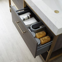 Load image into Gallery viewer, Vinnova Palma 60G&quot; Double Sink Bath Vanity in Suleiman Oak with White Composite Grain Stone Countertop- Vinnova