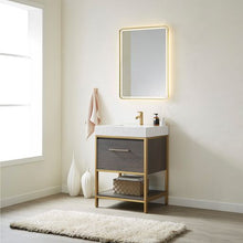 Load image into Gallery viewer, Vinnova Palma 24G&quot; Single Sink Bath Vanity in Suleiman Oak with White Composite Grain Stone Countertop and Mirror- Vinnova