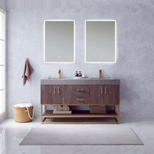 Load image into Gallery viewer, Vinnova Alistair 60&quot; Double Sink Bath Vanity in North Carolina Oak with Grey Sintered Stone Top and Mirror- Vinnova