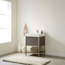 Load image into Gallery viewer, Vinnova Palma 24G&quot; Single Sink Bath Vanity in Suleiman Oak with White Composite Grain Stone Countertop- Vinnova