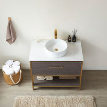 Load image into Gallery viewer, Vinnova Murcia 36G&quot; Single Sink Bath Vanity in Suleiman Oak with White Composite Grain Stone Countertop- Vinnova