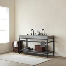 Load image into Gallery viewer, Vinnova Lleida 60&quot; Single Sink Bath Vanity in Matt Black Metal Support with Grey Sintered Stone Top- Vinnova
