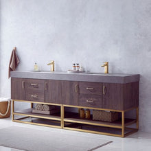 Load image into Gallery viewer, Vinnova Alistair 84&quot; Double Sink Bath Vanity in North Carolina Oak with Grey Sintered Stone Top- Vinnova